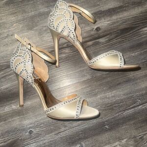 Badgley Mischka Champagne Crystal-Embellished Stiletto Sandals